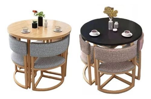 Mesa de Jantar Minimalista com 4 Cadeiras Compacta 90cm:base Das Cadeiras Imitação de Madeira com Te