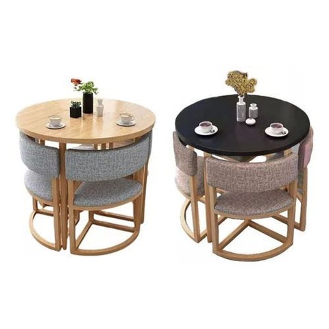 Mesa de Jantar Minimalista com 4 Cadeiras Compacta 90cm:base Das Cadeiras Imitação de Madeira com Te