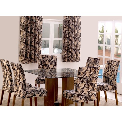 Capas De Cadeira 04 Lugares Floral Preto