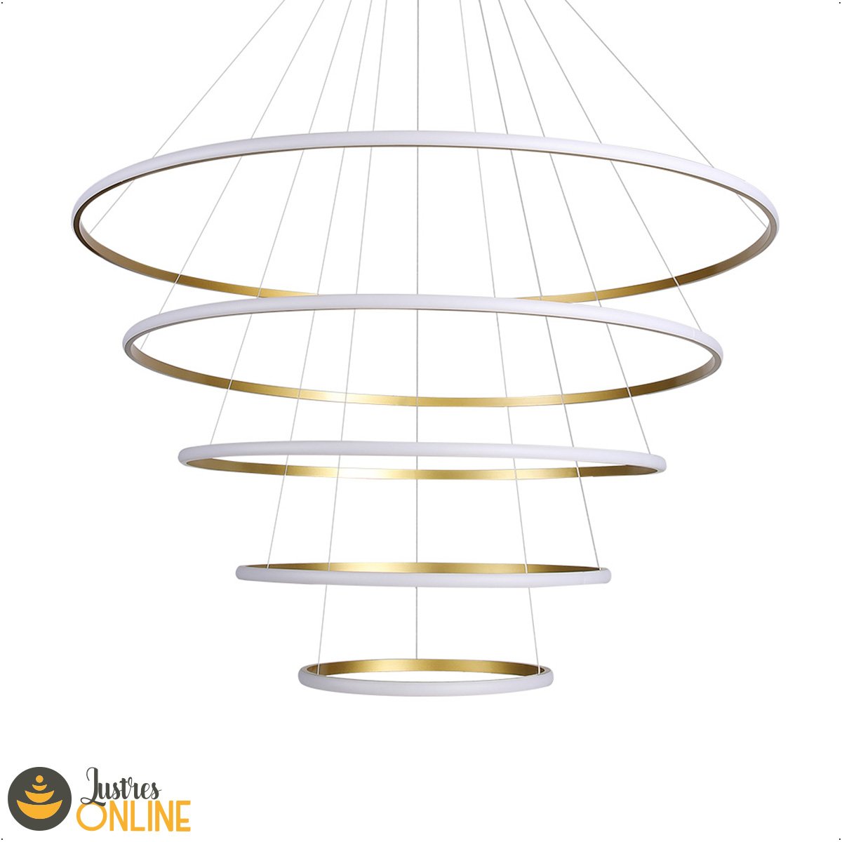 Lustre Pendente 196w Anéis 40|60|80|100|120cm 3000k 14.400lm Ip20 Dourado - 6