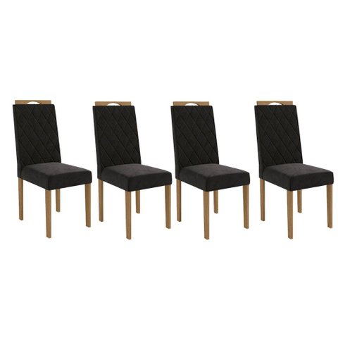 Cadeira Sala de Jantar 2cad152ea Kit 4 Un Eucalipto/veludo Preto A038 - Kappesberg