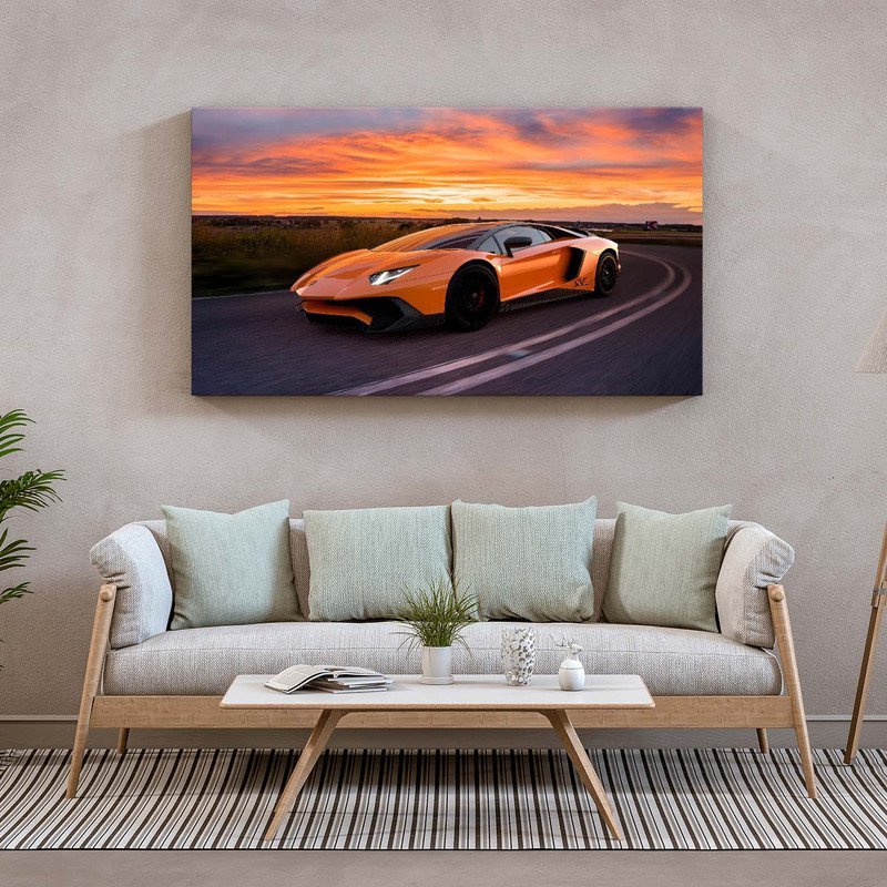 Quadro Decorativo Tela Canvas Conceito Lamborguine Laranja - 200x120 Cm - 1
