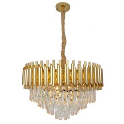 Luminária Pendente Prada Dourada Cristais Legítimos K9 - 1 Luminária Pendente Prada Dourada Cristais Legítimos K9 - 1