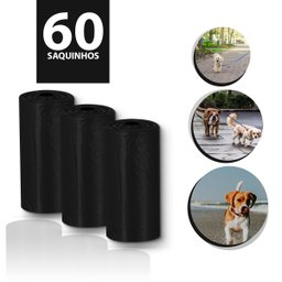 kit refil cata caca pet preto 60 saquinhos coletor higiênico saco cachorro gato - 1