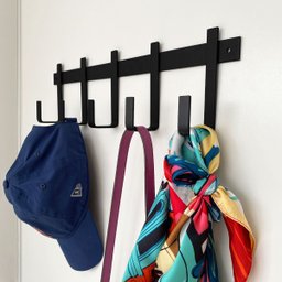 Cabideiro de Parede com 5 Ganchos para Pendurar Roupas e Bolsas Industrial em Aço Preto - 4