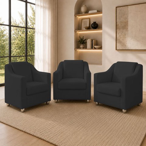 Kit 3 Poltrona Decorativa para Sala de Espera Mila Recepção Escritório Consultório Corino
