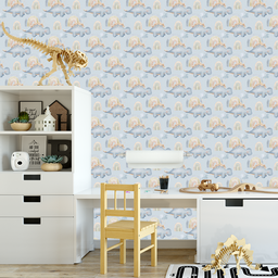 Papel de Parede Adesivo Dinossauro Baby Fundo Azul 3m - 4