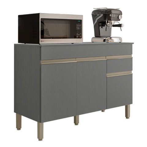 Balcão com Tampo Cozinha Line 120 Cm com 3 Portas e 1 Gaveta Gris