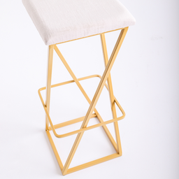 Banqueta Industrial Z Alta 70cm com Armação de Metal Dourado Estofado Bege - 3