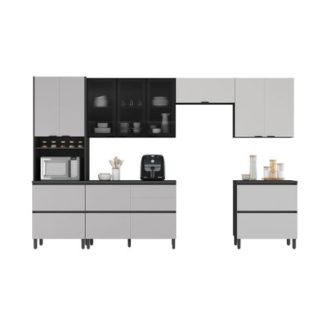 Cozinha Completa Itatiaia Lumina 350cm em Madeira Mdf Grafite/fendi
