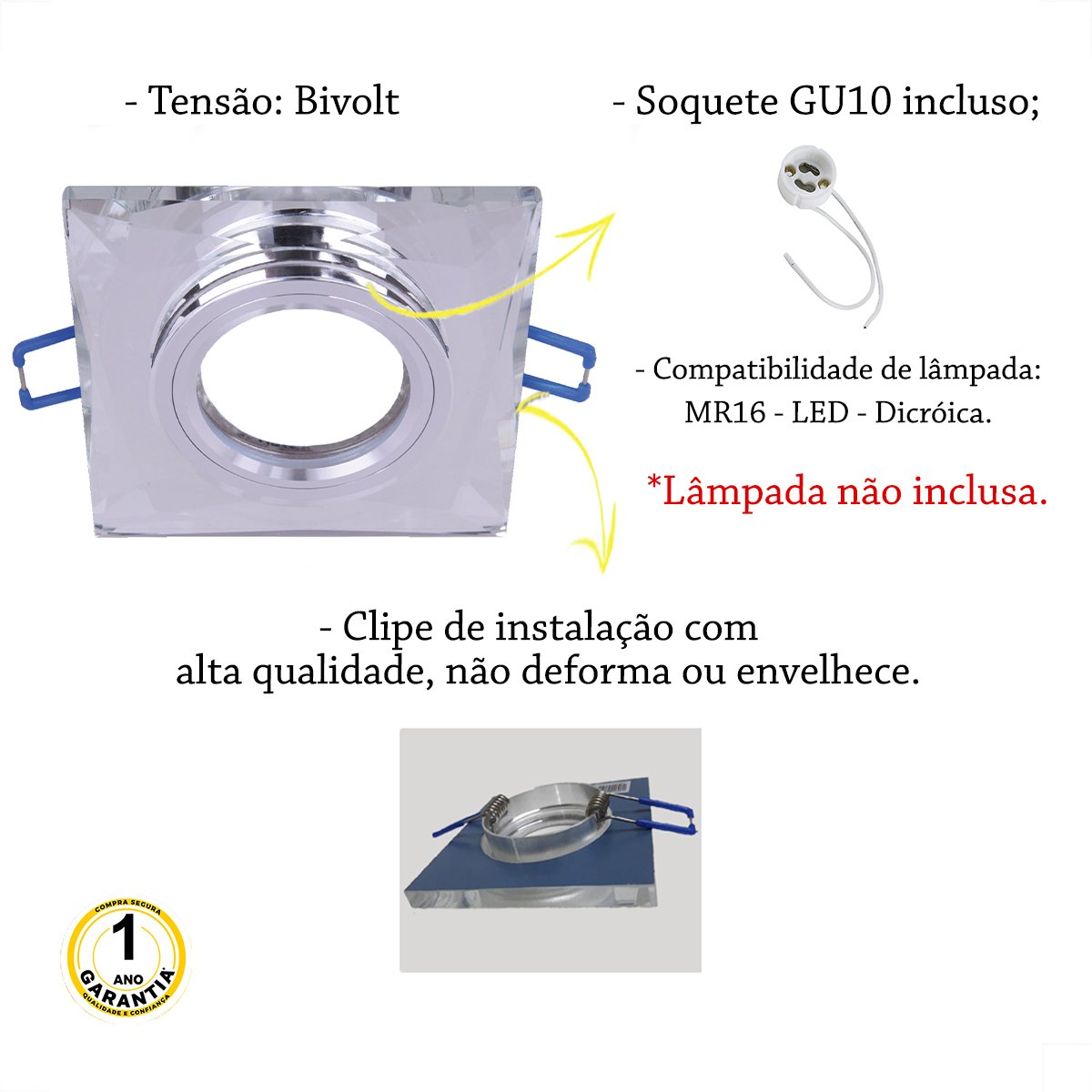 Kit 3 Spot de Embutir Vidro Cristal para Espelho de Banheiro Mr16 Zan02 - 3