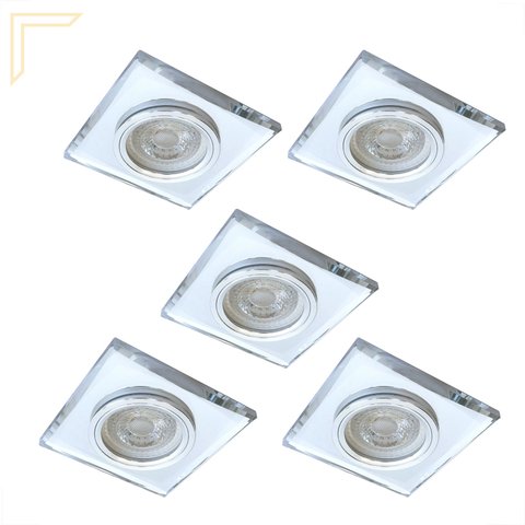 Kit 5 Spot Cristal Espelhado Embutir Gesso para Closet MR16 ZAN02