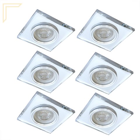 Kit 6 Spot Embutir Quadrado para Sala Vidro Cristal Espelhado Gu 10 MR16 ZAN02