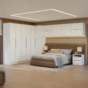 Ver imagem 1 de Quarto Completo Casal de Canto 610 Cm com Mesa de Cabeceira Branco Neo Madesa