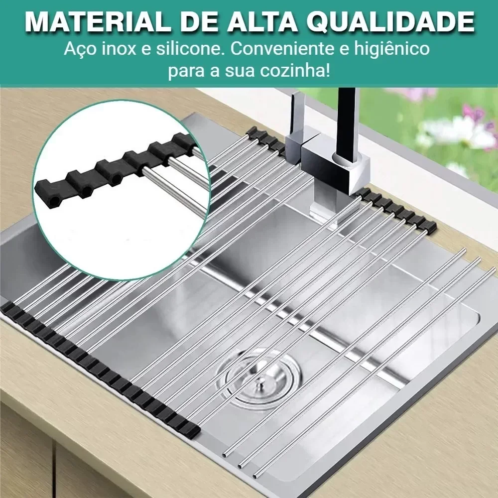 Escorredor Inox Louças Esteira Multifunções Dobrável 47x23 - 3