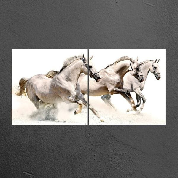 Quadro Decorativo Cavalos Brancos 2 telas 140x70cm - 2