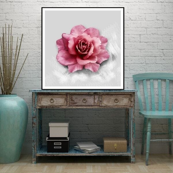 Quadro Decorativo Rosa, 90x90cm, com moldura. - 1