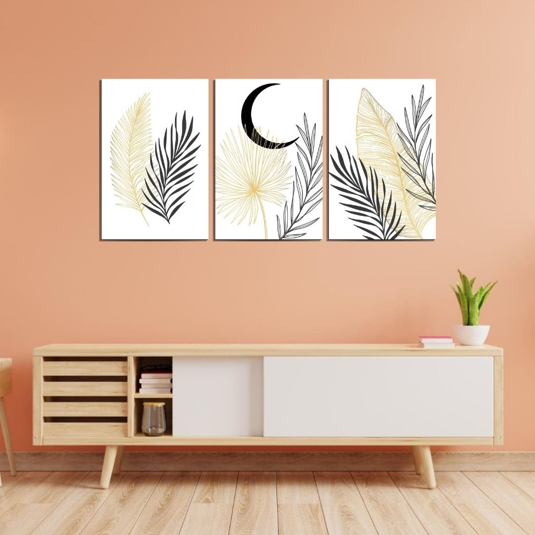 Quadro Decorativo - Três Telas - Folhagem Minimalista - 120x60cm - 5