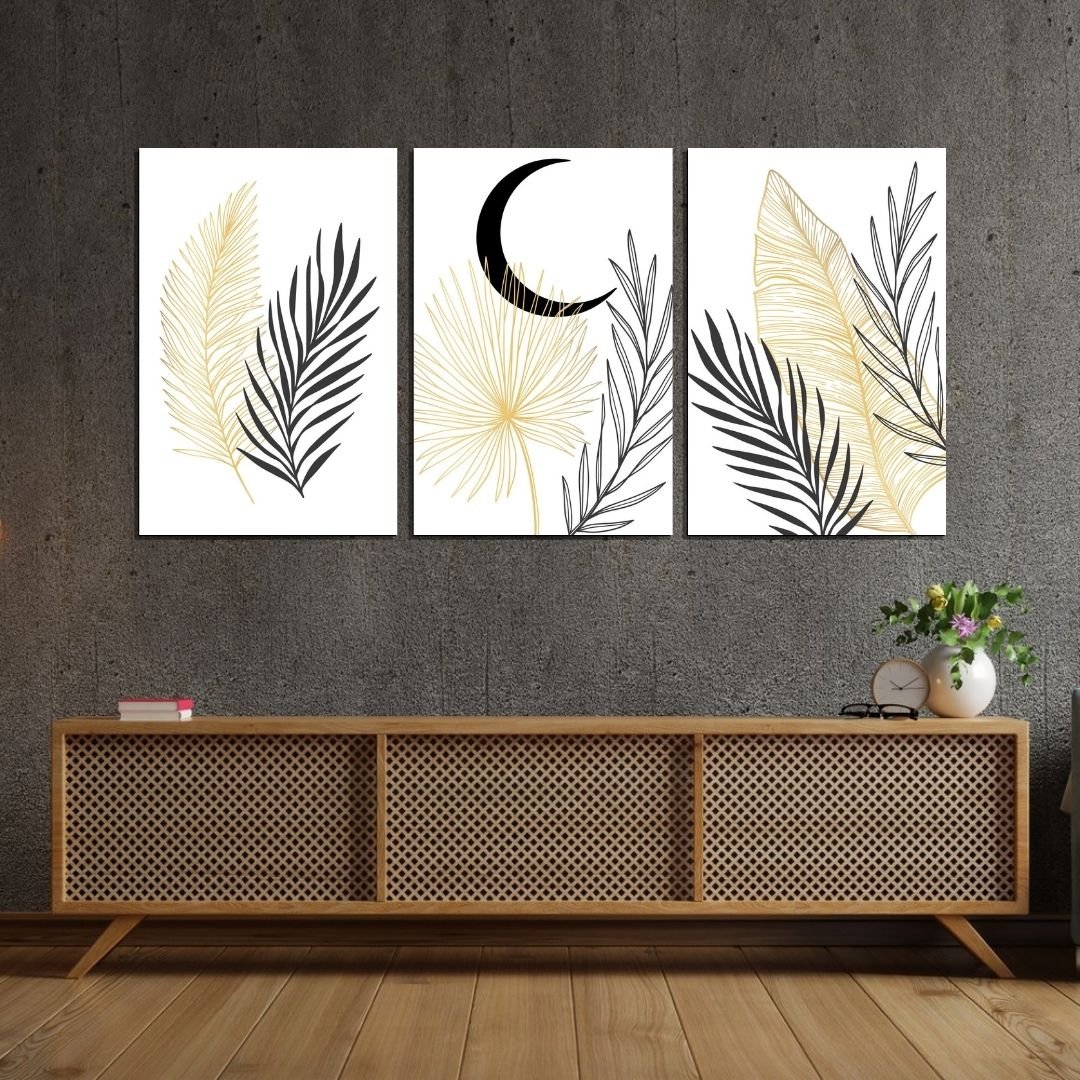 Quadro Decorativo - Três Telas - Folhagem Minimalista - 120x60cm - 3