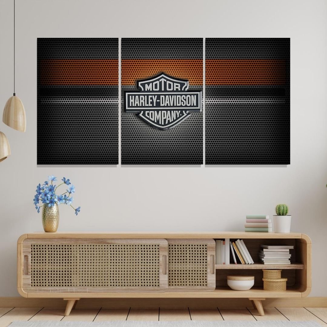 Quadro Decorativo - Três Telas - Moto Harley Davidson - 120x60cm - 1