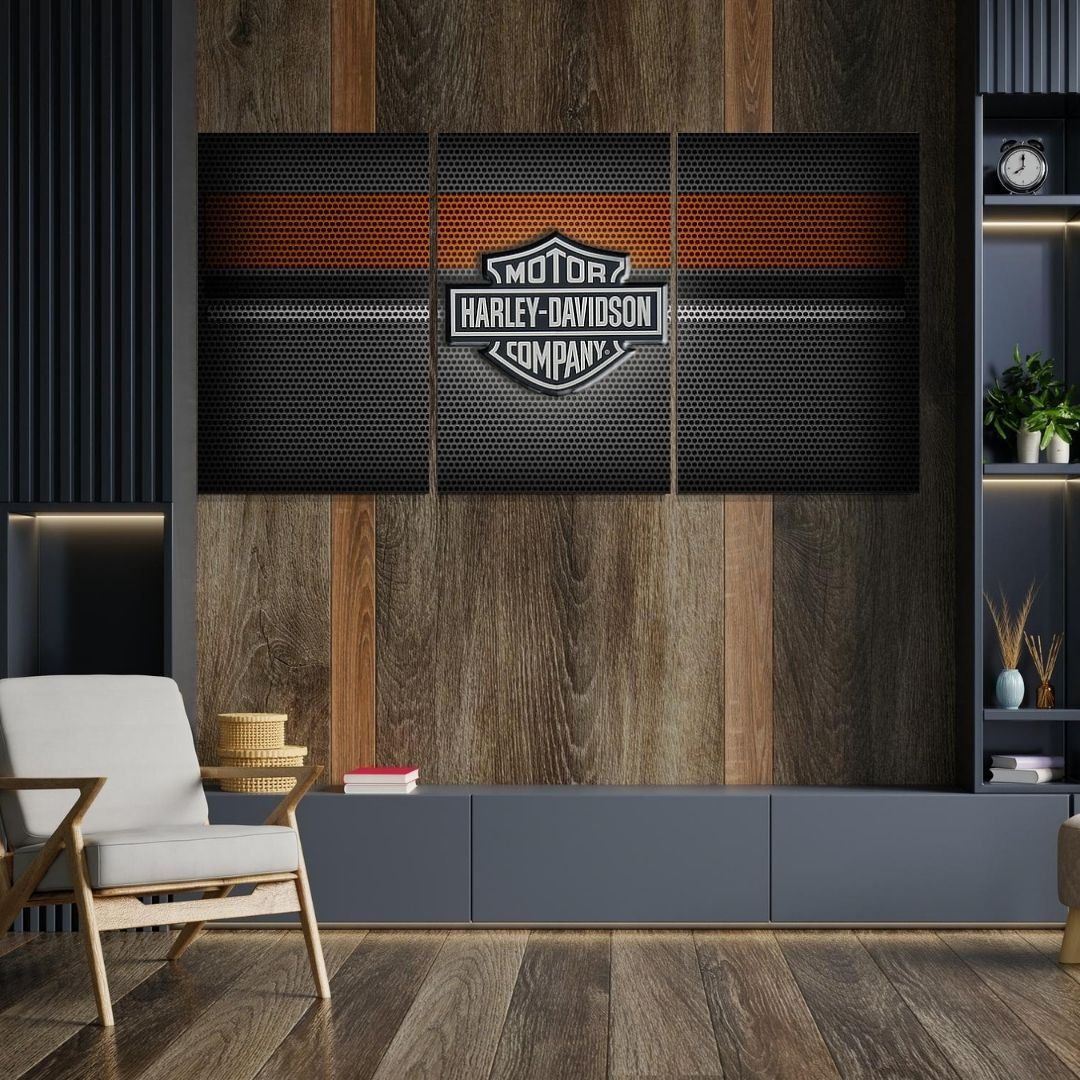 Quadro Decorativo - Três Telas - Moto Harley Davidson - 120x60cm - 3