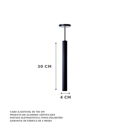Pendente Tubo Cilindro Alumínio 30cm: Cor Preto - 2