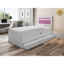 Ver imagem 1 de Cama Baú Solteiro Larissa com Auxiliar MDF Branco Rosa Framar para Colchão 88x188cm