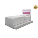 Ver imagem 2 de Cama Baú Solteiro Larissa com Auxiliar MDF Branco Rosa Framar para Colchão 88x188cm