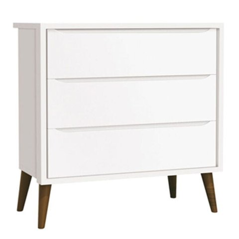 Cômoda Retro Theo 3 Gavetas e Pés em Madeira - Branco Fosco