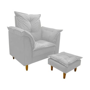 Poltrona Amamentação + Puff Luana Pés Madeira Suede:branco