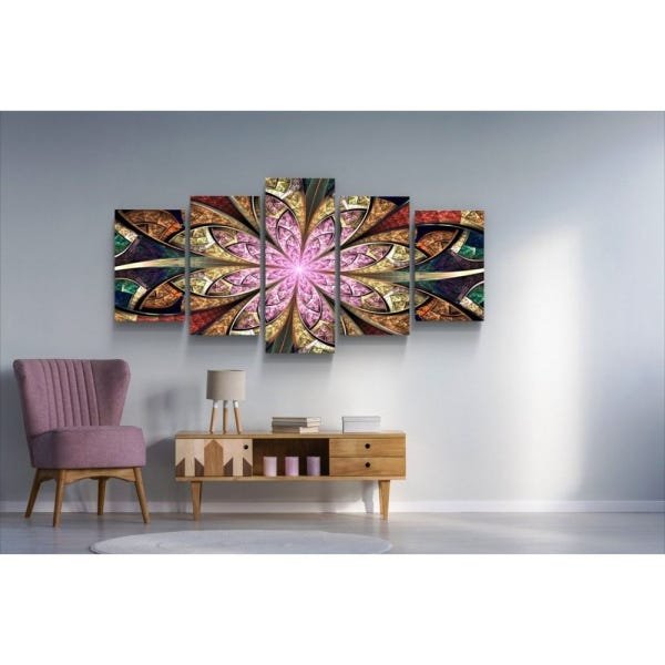 Quadro Decorativo para Sala Quarto Moderno Flor Vitral Espectral Surrealista Fractal Rosa - 4