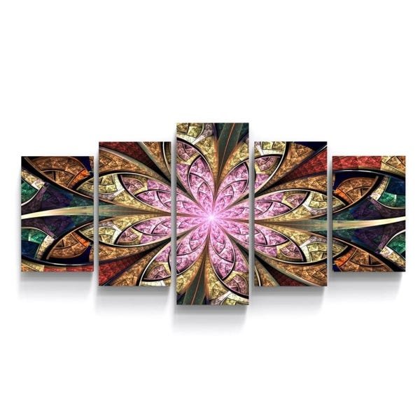 Quadro Decorativo para Sala Quarto Moderno Flor Vitral Espectral Surrealista Fractal Rosa - 2