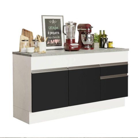 Balcão Pia Madesa Glamy 150Cm 2 Portas 2 Gaveta Branco Preto