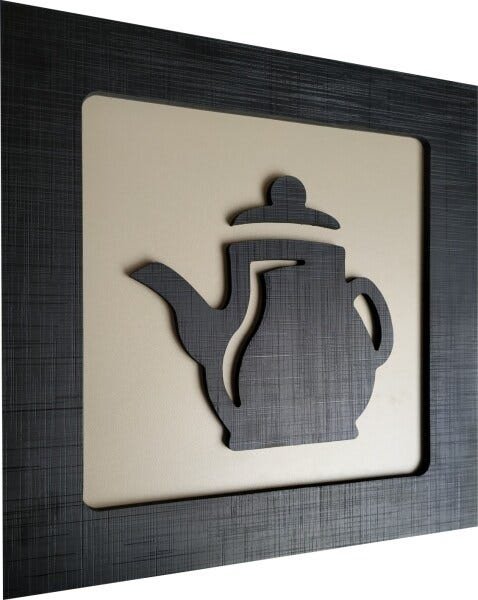 Cantinho do Café frase 60 cm + 2 Quadros 30 cm Mdf laminado Xícara e Bule - Preto e Bege - 5