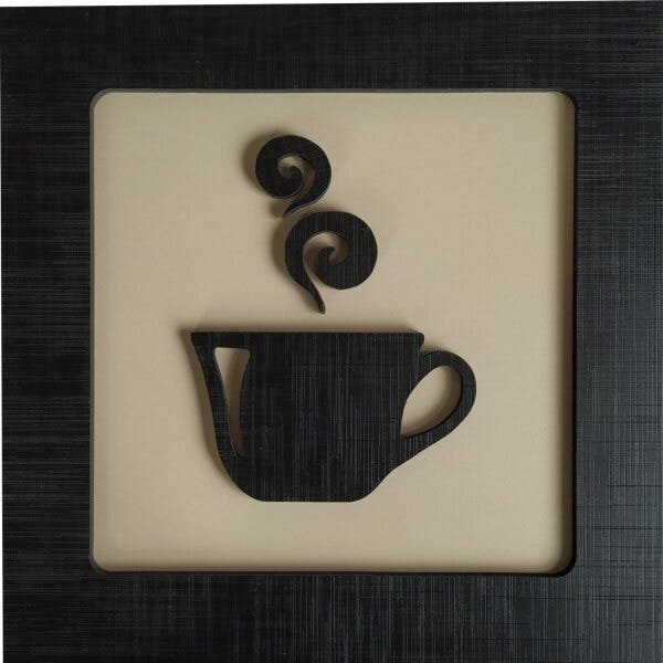 Cantinho do Café frase 60 cm + 2 Quadros 30 cm Mdf laminado Xícara e Bule - Preto e Bege - 3