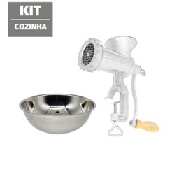 Kit Moedor de carne Manual Aço Cozinha + Bacia Inox Grátis - 1