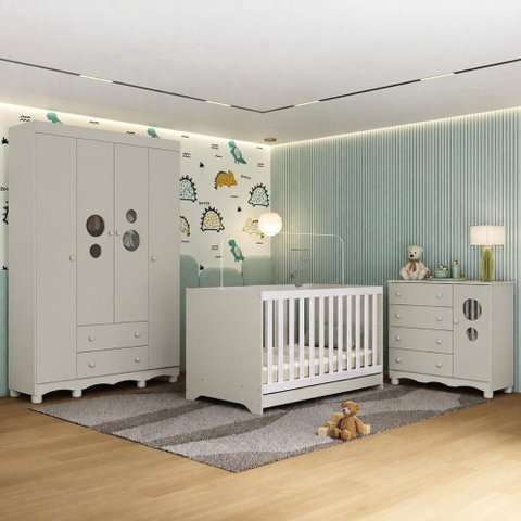 Quarto de Bebê Completo com Berço Americano 3 em 1 Colchão Incluso Suspiro Multimóveis MP4632 -