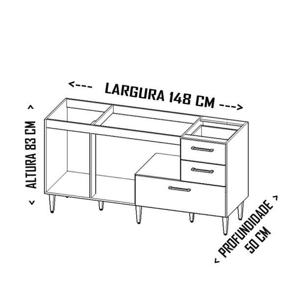 Gabinete Balcão para Pia 148cm com Gavetão Marrom Branco - 5