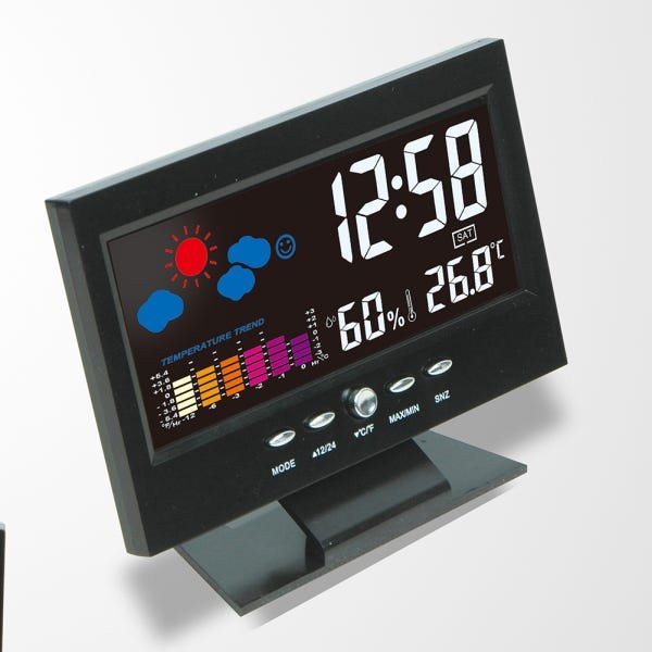 Relógio com calendário, termômetro e higrômetro