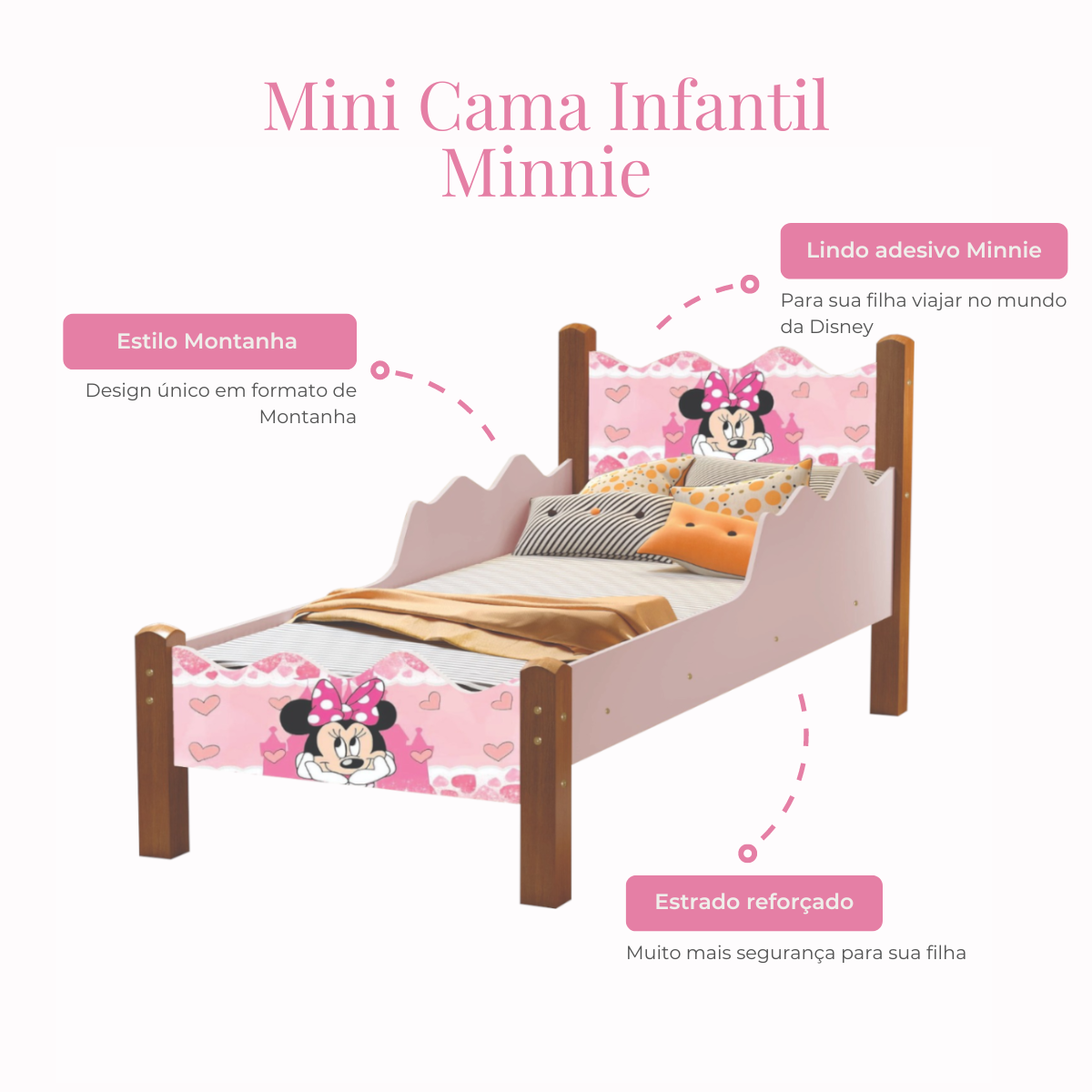 Mini Cama Infantil Menina Minnie Mel/rosê - 3