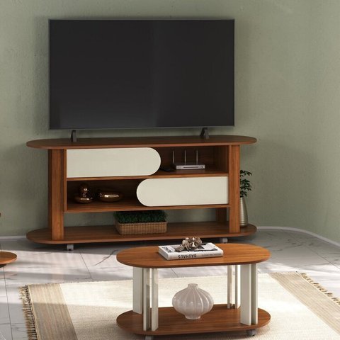 Kit 2 Peças com Rack para TV até 65 Polegadas e Mesa de Centro Mundi