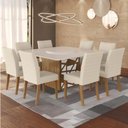 Ver imagem 7 de Conjunto de Mesa Sala de Jantar Ancara com 8 Cadeiras e Tampo Giratório Bege/Off White 1,36m Dobu