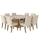 Ver imagem 1 de Conjunto de Mesa Sala de Jantar Ancara com 8 Cadeiras e Tampo Giratório Bege/Off White 1,36m Dobu