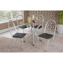 Ver imagem 1 de Conjunto: Mesa Sala Jantar Volga C/ Tampo de Vidro 95cm e 4 Cadeiras Holanda Cromada - Courano Preto