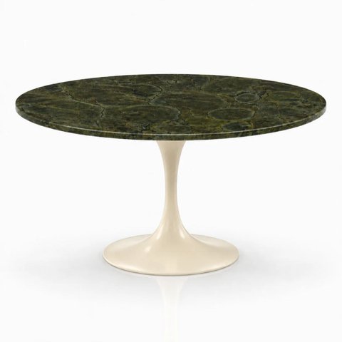 Mesa de Jantar Saarinen Redonda 150 cm Tampo Mármore Verde Vitória Régia Base Laca Off White