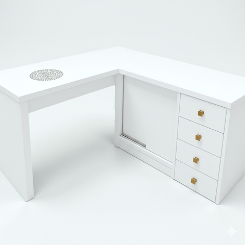 Mesa Nails Ellegance em L 117x150 Cm com Aspirador