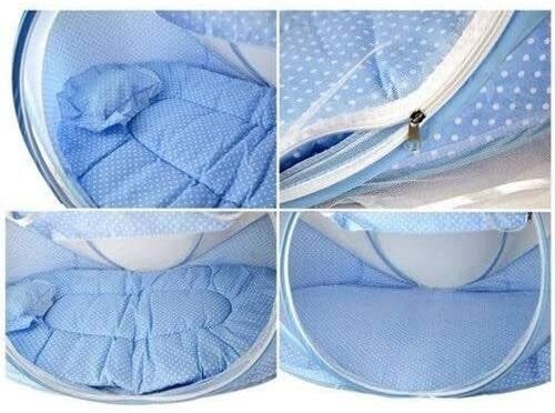 Berço Portátil Mosquiteiro Acolchoado Travesseiro Azul - 3