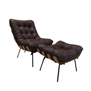 Poltrona Costela Premium + Puff Decorativo Luxo Courino Marrom