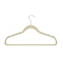 Kit 50 Cabide Veludo Slim Ultra Fino 45cm Não Escorrega Bege com Prata - 2
