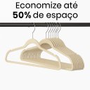 Ver imagem 4 de Kit 50 Cabide Veludo Slim Ultra Fino 45cm Não Escorrega Bege com Prata